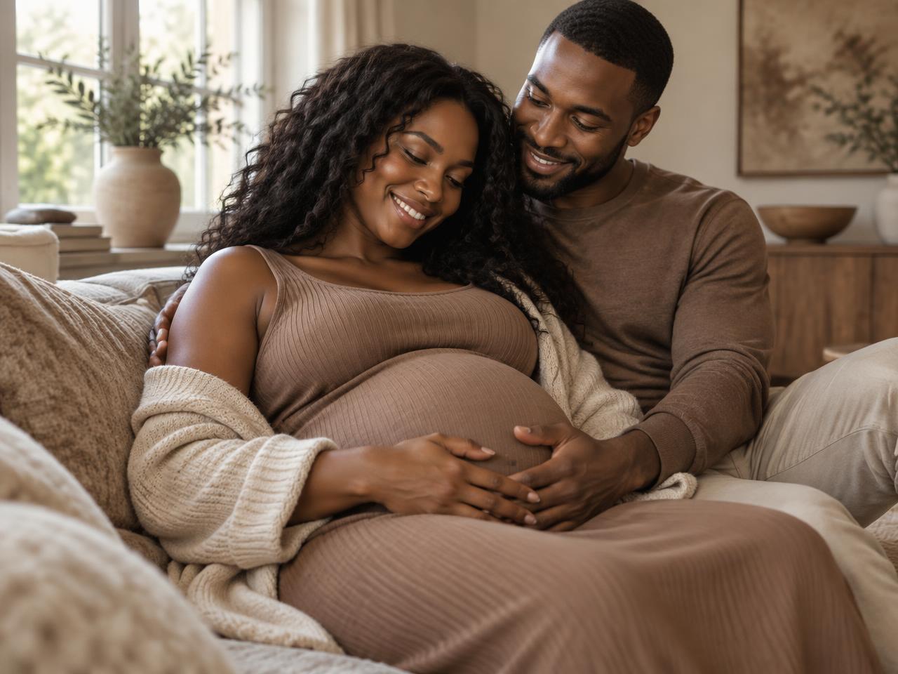 Black expectant mother supported by her partner